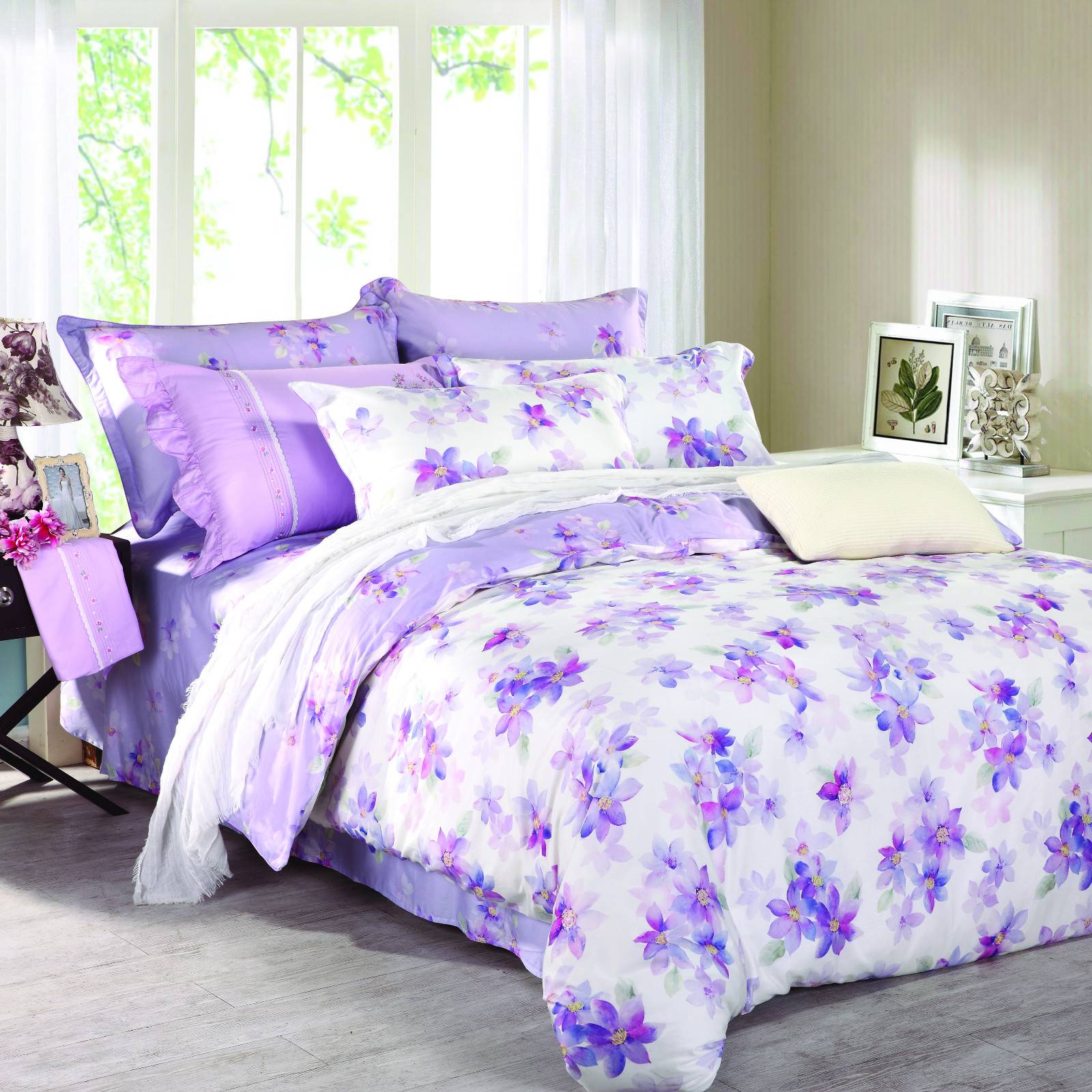 Daphne Daphne Purple Floral Printed Cotton Duvet Cover Set  6826 100% Cotton Printed image41