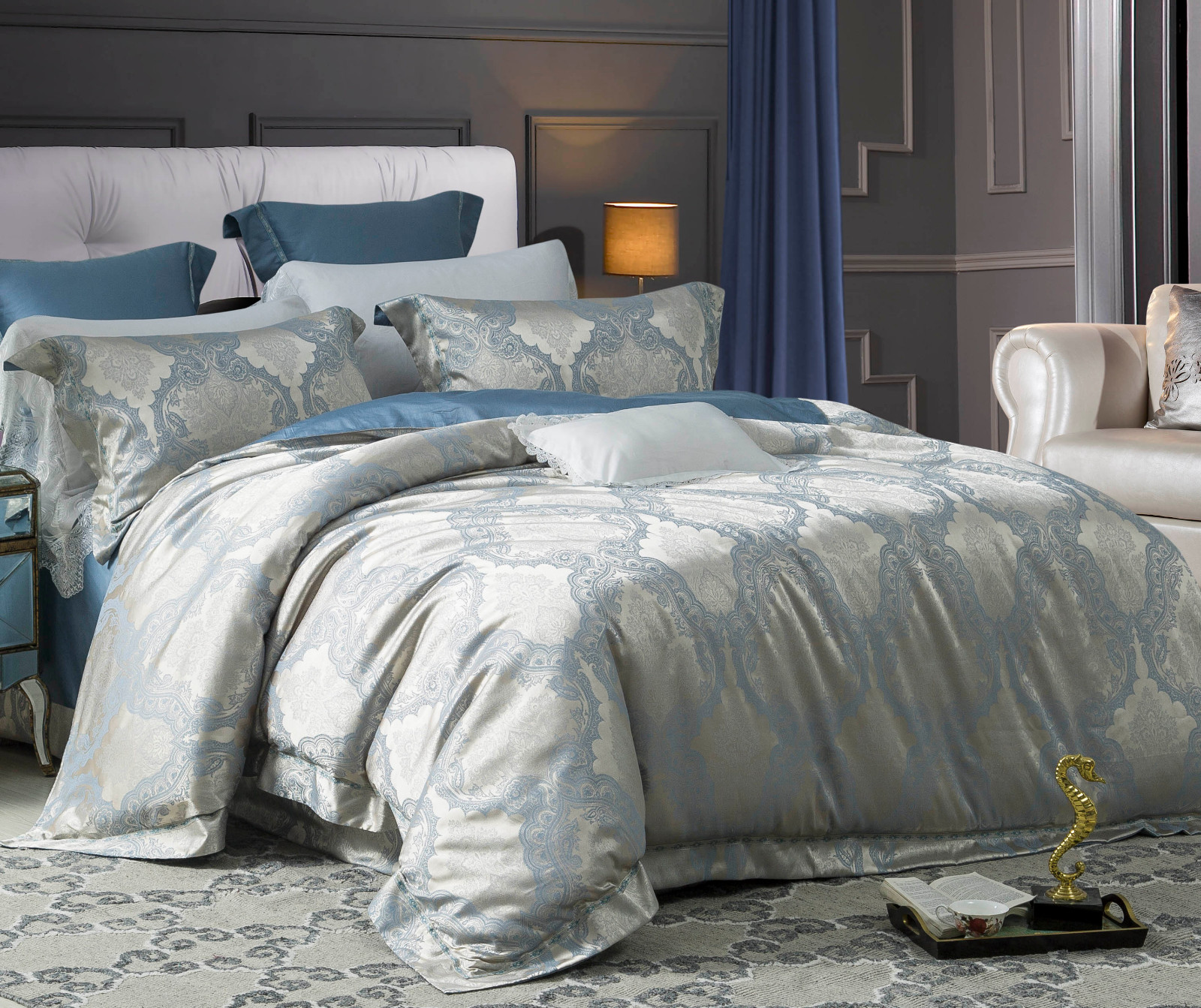 Silky Texture Polyester Viscose Blend Jacquard Bedding Set