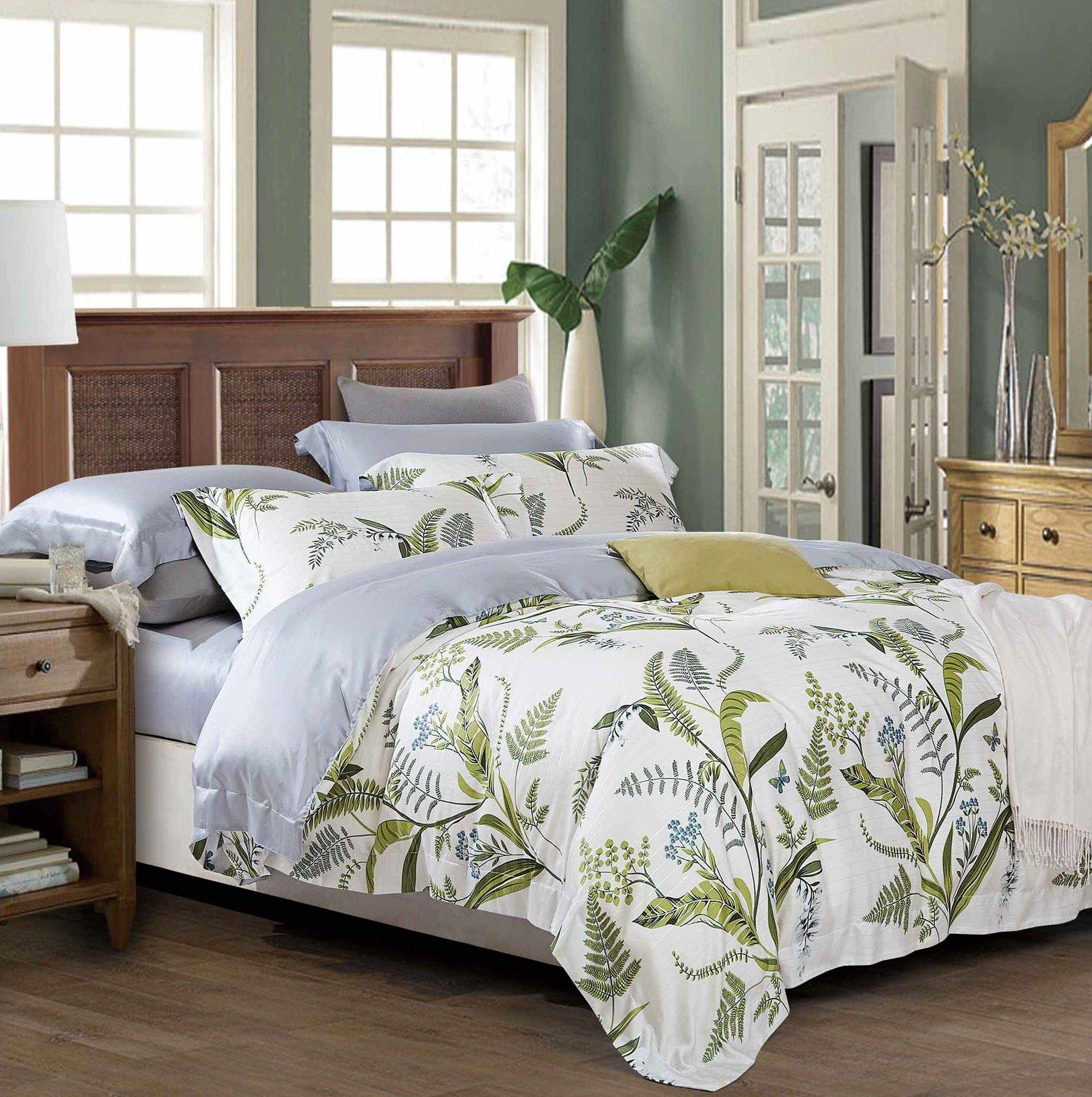 High Quality Lyocell Green Leaves Bedding Set 170921