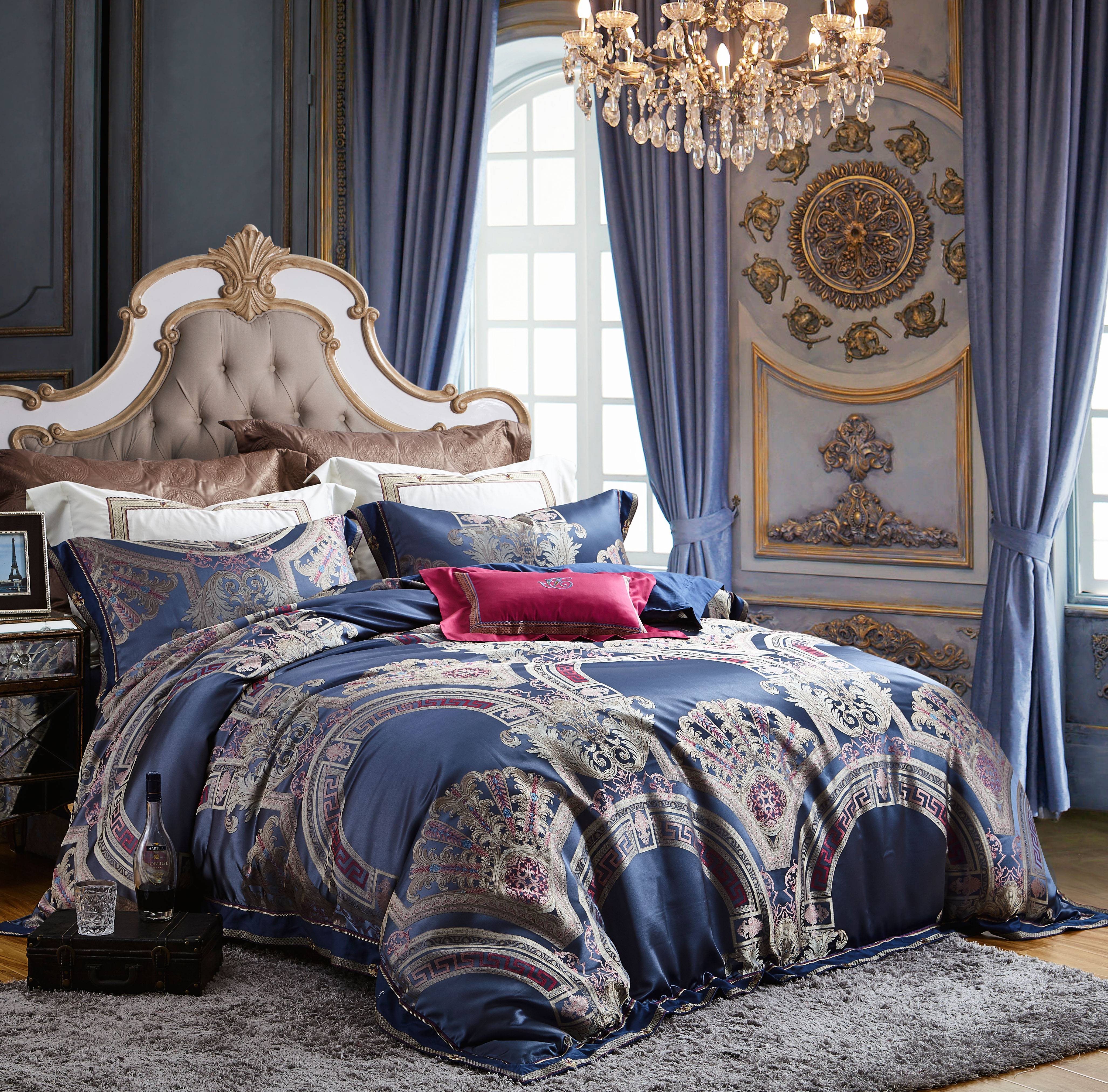 High Density Yarn-dyed Jacquard Polyester Bedding Set with Embroidery